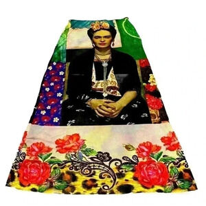 PETIT POIS by Viviana G Frida‎ Kahlo & roses Long mesh Skirt M print all over